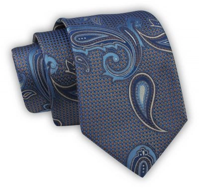 Krawat Alties (7 cm) - Wzór w Duże Paisley, Niebieski