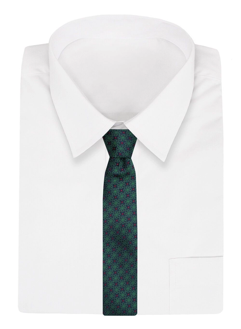 Krawat Alties (7 cm) - Zielony w Geometryczny Wzór