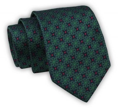 Krawat Alties (7 cm) - Zielony w Geometryczny Wzór