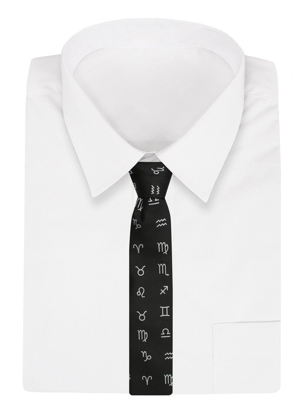 Krawat Alties (7 cm) - Znaki Zodiaku - Czarny