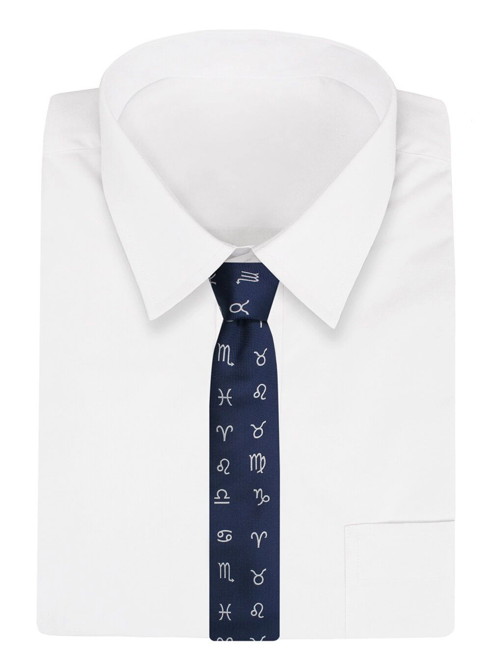 Krawat Alties (7 cm) - Znaki Zodiaku - Granatowy
