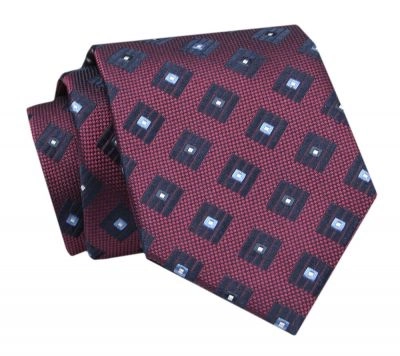 Krawat - ALTIES - Bordowy, Figury Geometryczne