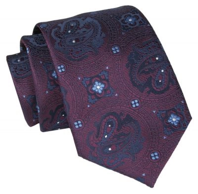 Krawat - ALTIES - Bordowy, Orientalny Wzór