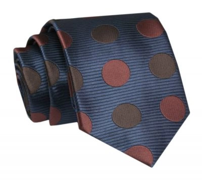 Krawat - ALTIES - Brązowe Grochy, Granatowe Tło