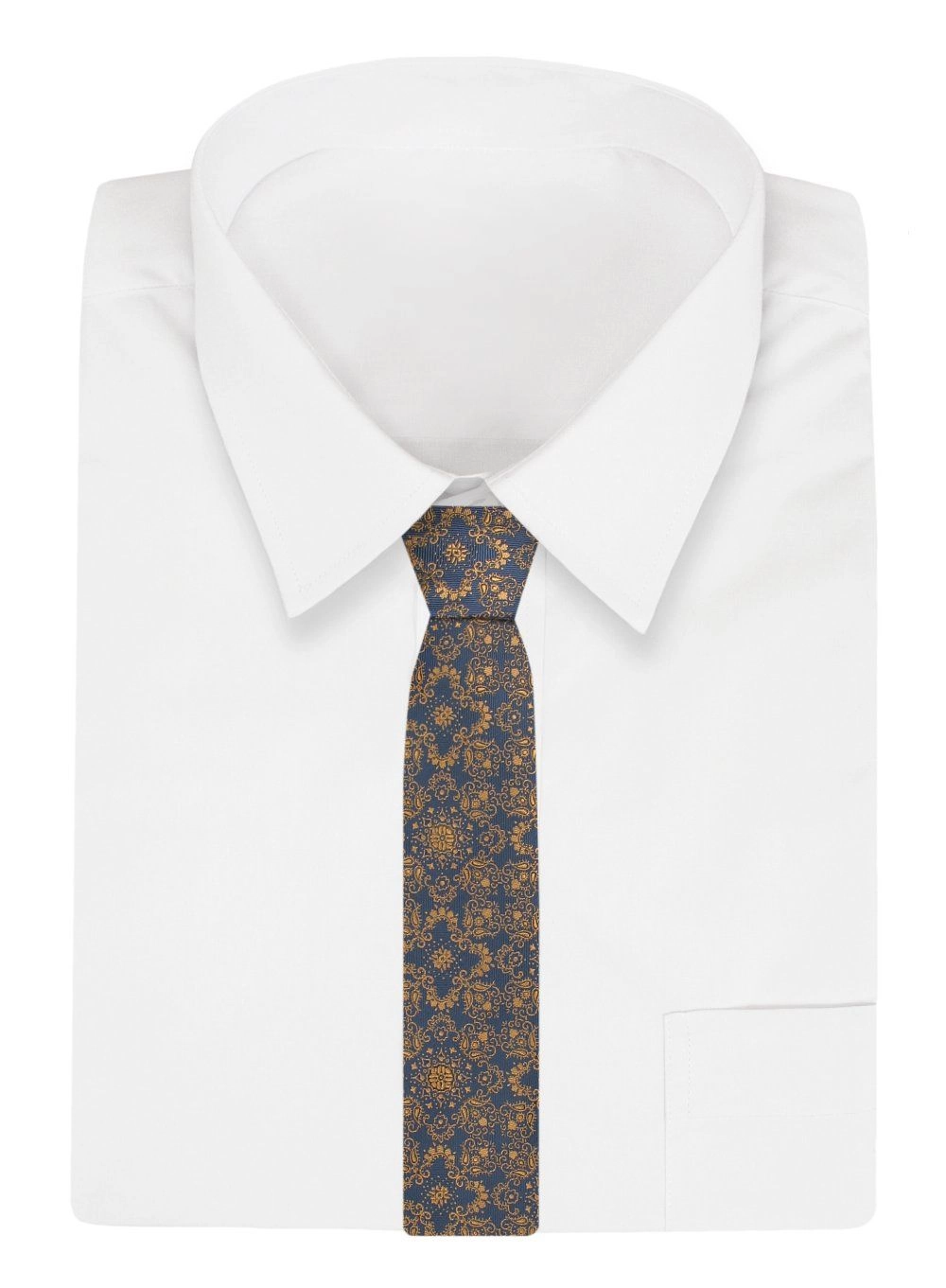 Krawat - ALTIES - Ciemnozłoty, Orientalny Wzór