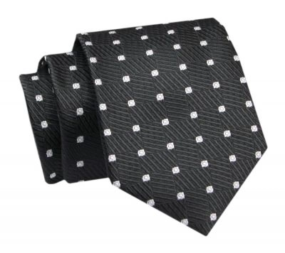 Krawat - ALTIES - Czarny w Białe Groszki