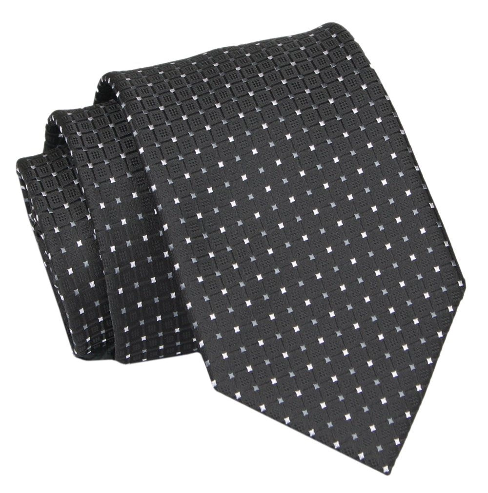 Krawat - ALTIES - Czarny, Wzór Geometryczny