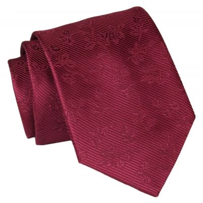Krawat - ALTIES - Czerwień, Faktura w Kwiaty