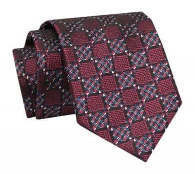 Krawat - ALTIES - Czerwień we Wzory Geometryczne