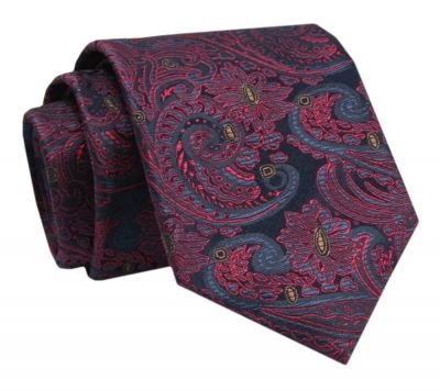 Krawat - ALTIES - Czerwono Granatowy ze Wzorem Orientalnym