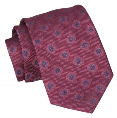 Krawat - ALTIES - Czerwony, Grochy Duże