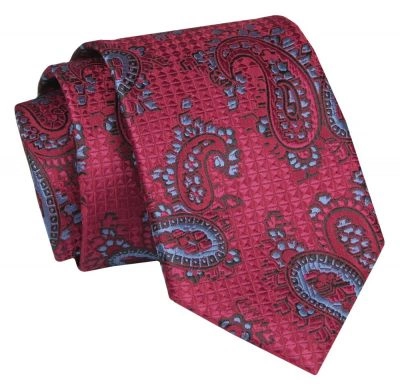 Krawat - ALTIES - Czerwony we Wzór Paisley