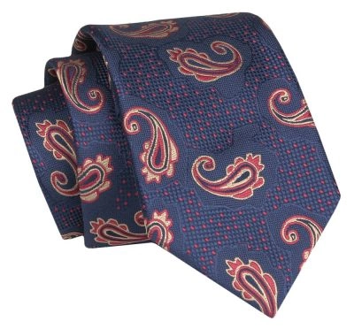 Krawat - ALTIES - Granat w Duże Wzory Paisley
