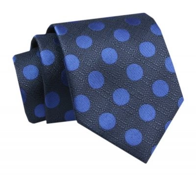 Krawat - ALTIES - Granat w Niebieskie Grochy