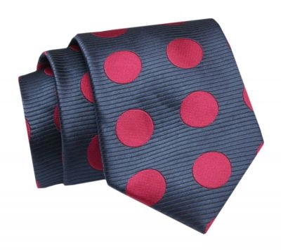 Krawat - ALTIES - Granat z Czerwonymi Grochami
