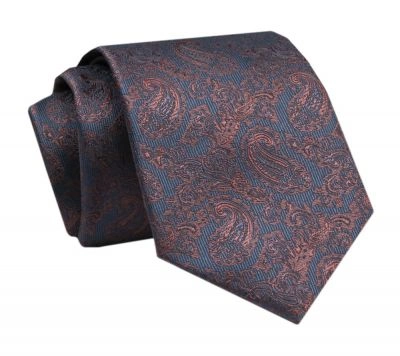Krawat - ALTIES - Granatowo Brązowy, Wzór Paisley