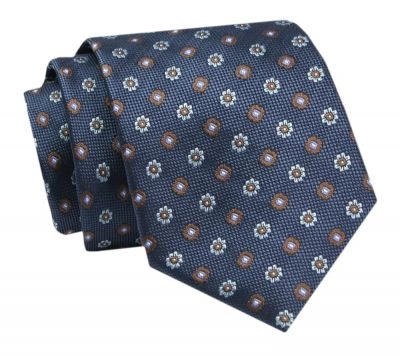 Krawat - ALTIES - Granatowy w Kwiatowe Groszki