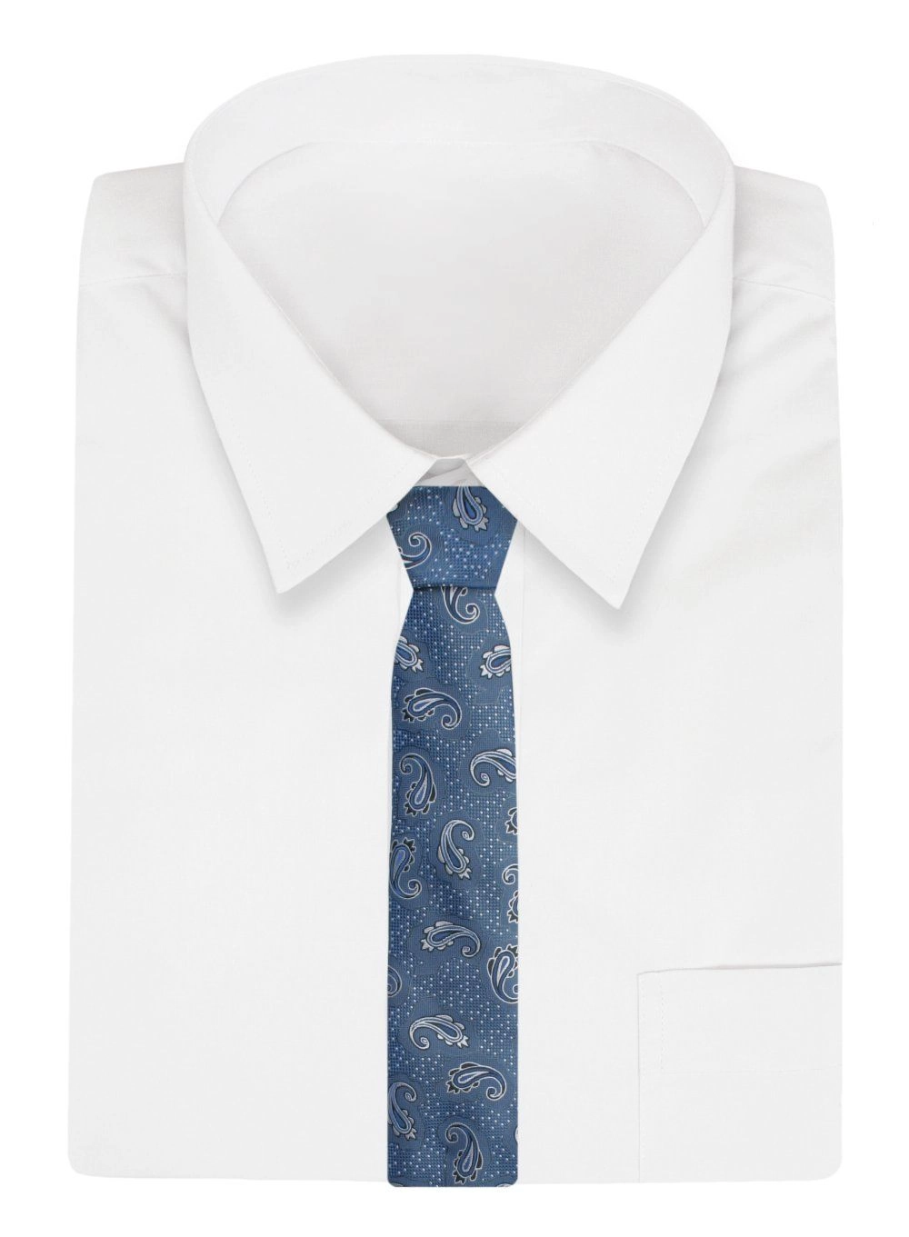Krawat - ALTIES - Niebieski, Duże Wzory Paisley