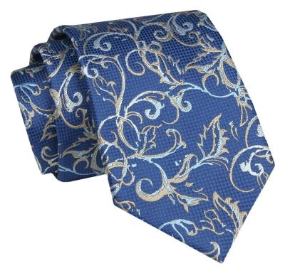 Krawat - ALTIES - Niebieski, Motyw Kwiatowy