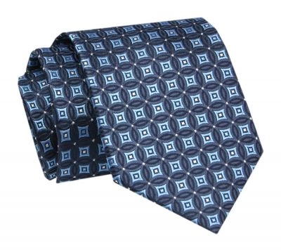 Krawat - ALTIES - Niebiesko Granatowy, Geometryczny Wzór