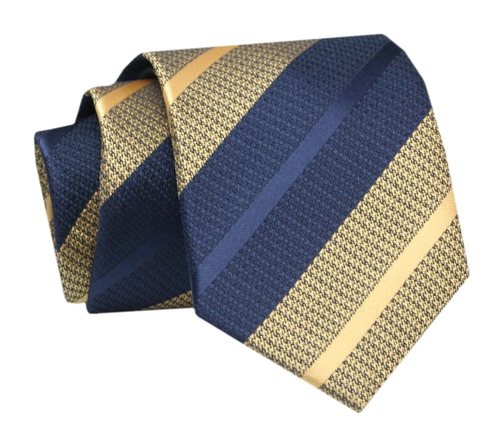 Krawat - ALTIES - Żółto Granatowe Prążki