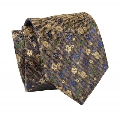 Krawat Beżowy w Drobne Kwiatki, 7 cm, Elegancki, Klasyczny, Męski -ALTIES