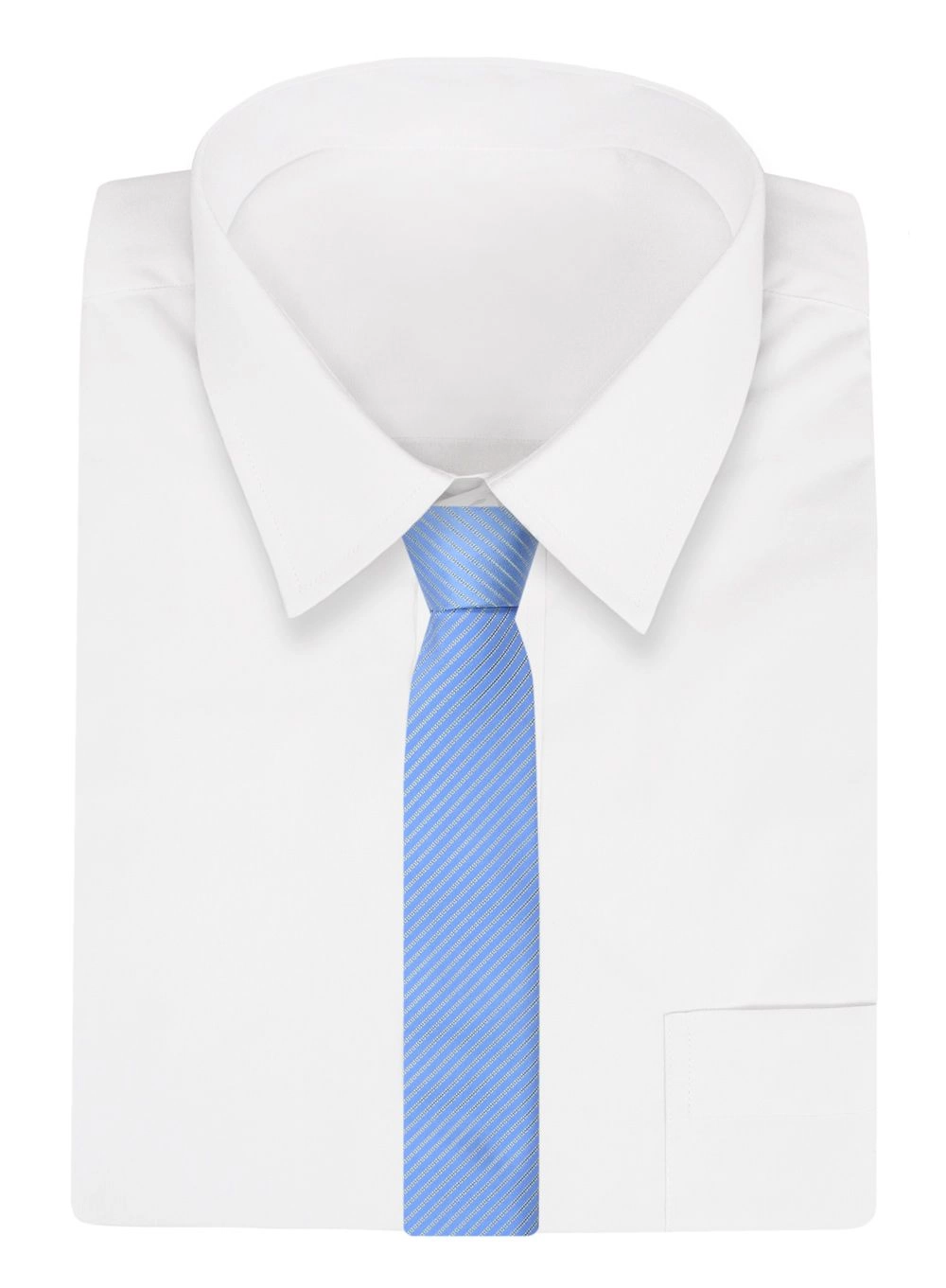 Krawat Błękitny w Paski, Prążki 7 cm, Elegancki, Klasyczny, Męski -ALTIES