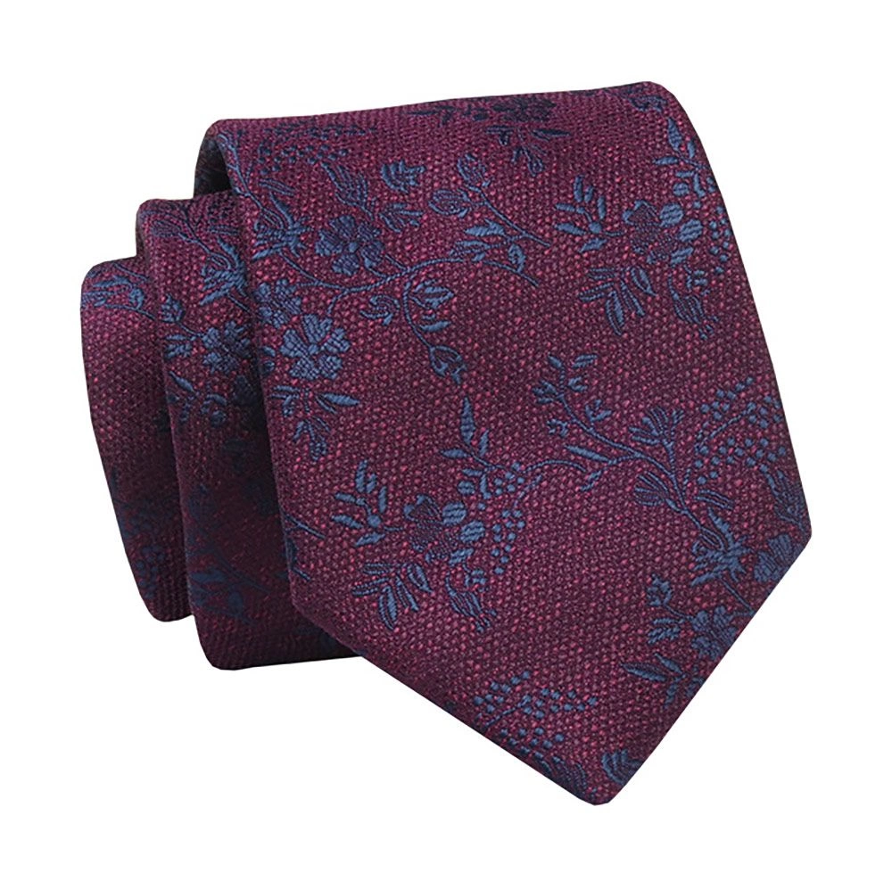 Krawat Bordowo-Granatowy w Kwiatki, 7 cm, Elegancki, Klasyczny, Męski -ALTIES