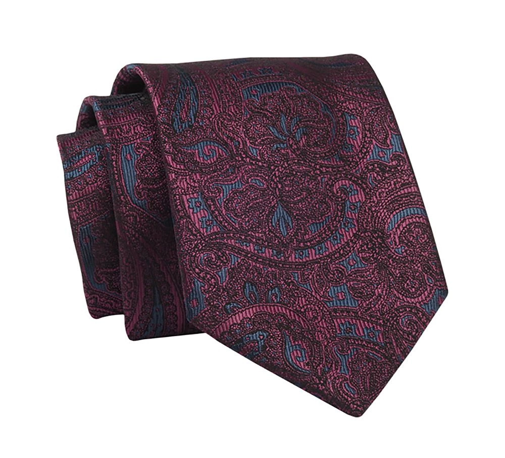 Krawat Bordowy, Wzór Orientalny, 7 cm, Elegancki, Klasyczny, Męski -ALTIES