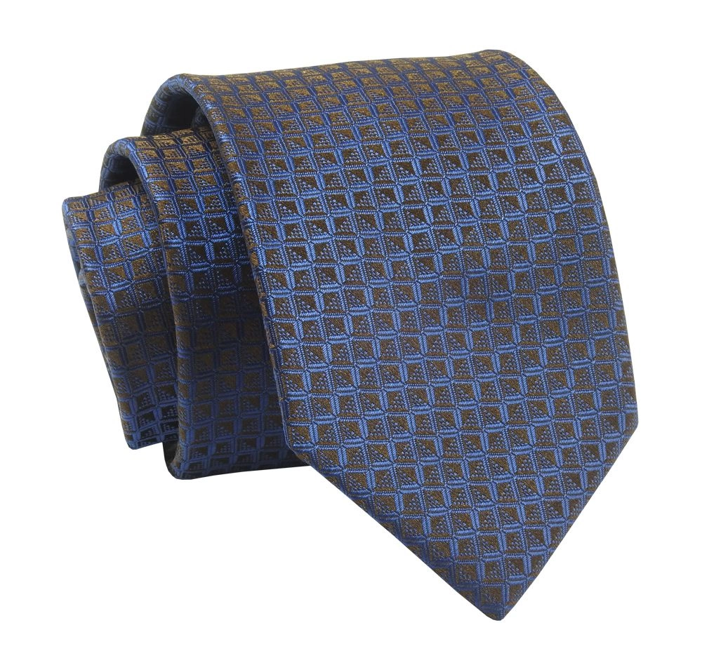 Krawat Chabrowo-Brązowy w Drobny Wzór Geometryczny, 7 cm, Elegancki, Klasyczny, Męski -ALTIES