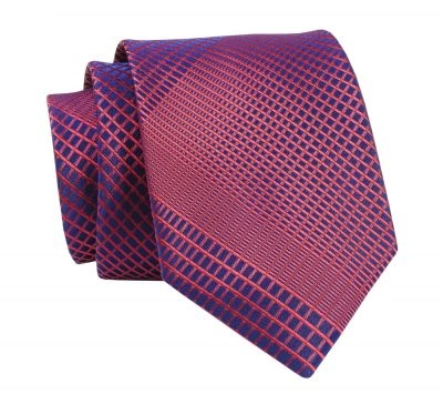 Krawat Chabrowo-Czerwony, Wzór Geometryczny, 7 cm, Elegancki, Klasyczny, Męski -ALTIES