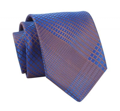Krawat Chabrowo-Pomarańczowy, Wzór Geometryczny, 7 cm, Elegancki, Klasyczny, Męski -ALTIES