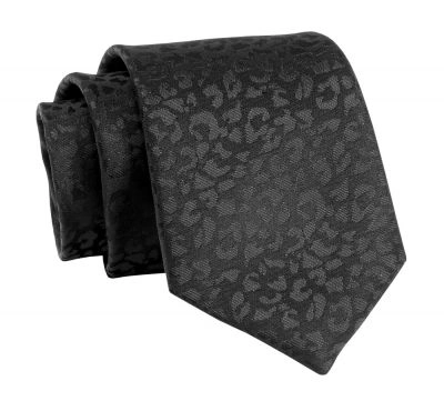Krawat Czarny, Tłoczony, 7 cm, Elegancki, Klasyczny, Męski -ALTIES