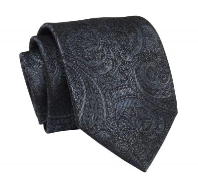 Krawat Czarny, Wzór Orientalny, 7 cm, Elegancki, Klasyczny, Męski -ALTIES