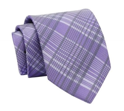 Krawat Fioletowy w Kratkę, Elegancki, 7cm, Klasyczny, Męski -ALTIES