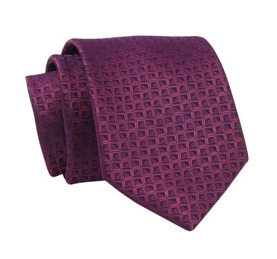 Krawat Fuksjowy, Różowy w Drobny Wzór Geometryczny, 7 cm, Elegancki, Klasyczny, Męski -ALTIES