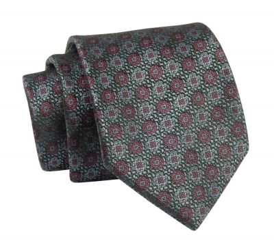 Krawat Grafitowo-Bordowy, Wzór Geometryczny, 7 cm, Elegancki, Klasyczny, Męski -ALTIES