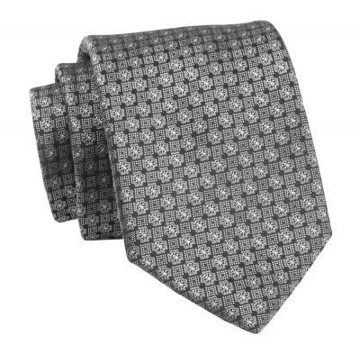Krawat Grafitowo-Szary w Drobny Wzór Geometryczny, 7 cm, Elegancki, Klasyczny, Męski -ALTIES