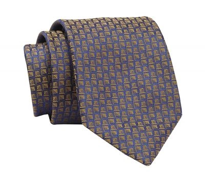 Krawat Granatowo-Żółty w Drobny Wzór Geometryczny, 7 cm, Elegancki, Klasyczny, Męski -ALTIES