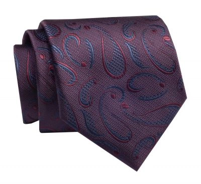 Krawat Klasyczny, Bordowo-Granatowy w Paisley, Męski, Szeroki 8 cm, Elegancki -CHATTIER