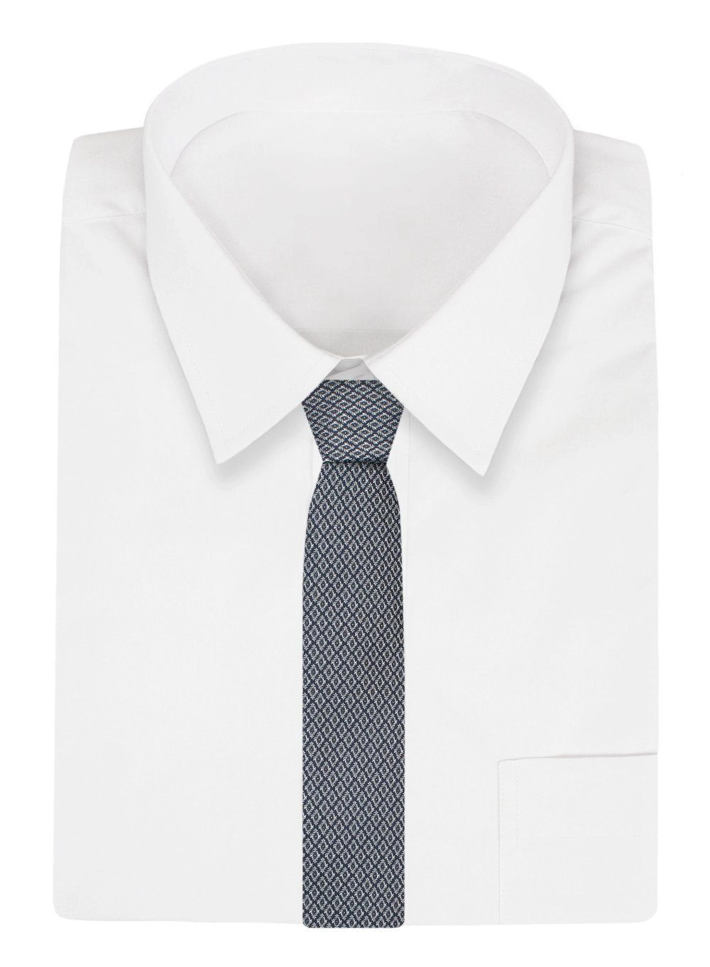 Krawat Klasyczny, Granatowo-Biały w Drobny Geometryczny Wzór, Szeroki 8 cm, Elegancki -CHATTIER