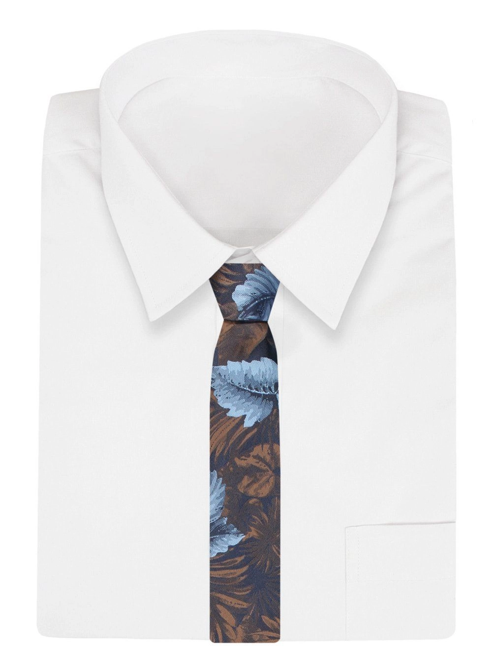 Krawat Klasyczny, Granatowy w Beżowo-Niebieskie Liście, Męski, Szeroki 8 cm, Elegancki -CHATTIER