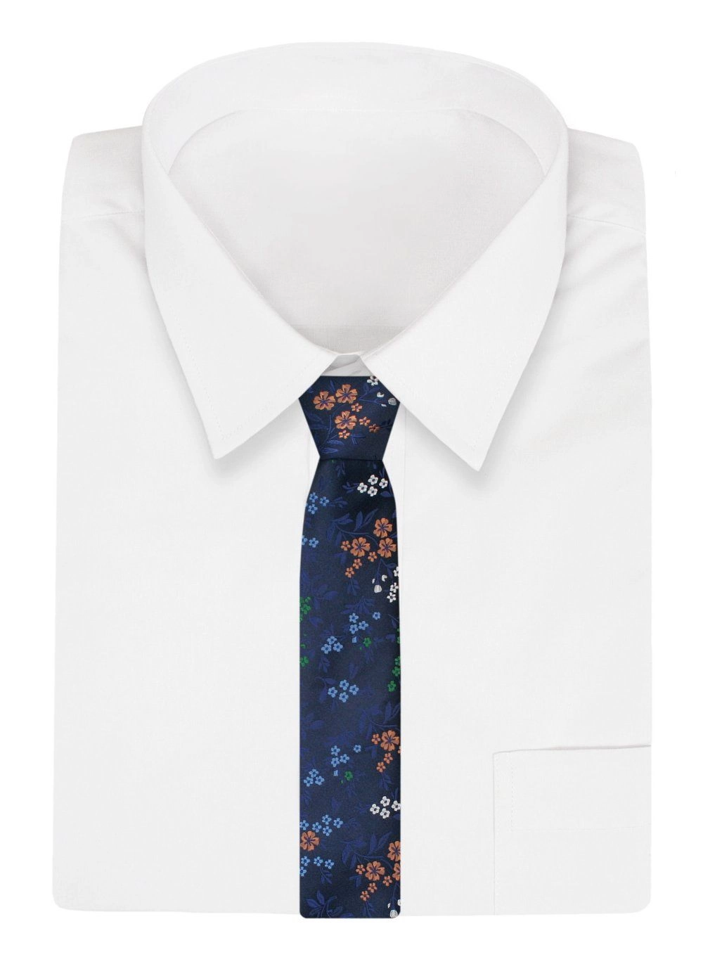 Krawat Klasyczny, Granatowy w Kolorowe Kwiatki, Męski, Szeroki 8 cm, Elegancki -CHATTIER