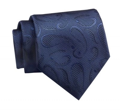 Krawat Klasyczny, Granatowy w Paisley, Łezki, Nerki, Męski, Szeroki 8 cm, Elegancki -CHATTIER