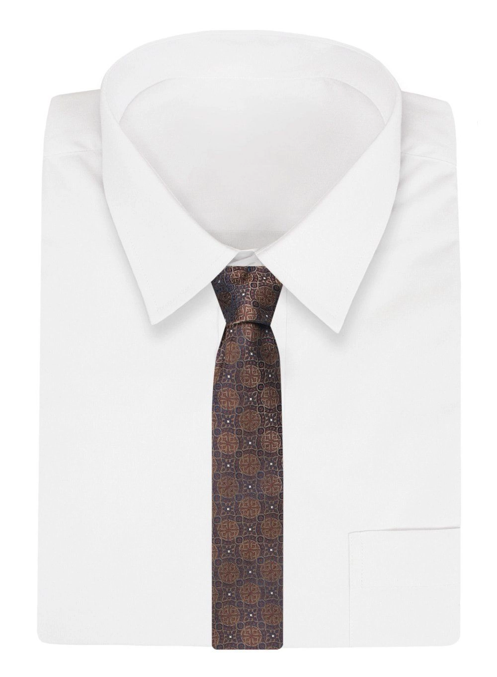 Krawat Klasyczny, Męski, Brązowo-Beżowy, Wzór Geometryczny, Szeroki 8 cm, Elegancki -CHATTIER
