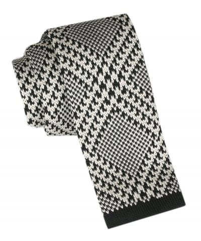 Krawat Knit (Dzianinowy) - Wzór Geometryczny - Czarno-Kremowy - Alties