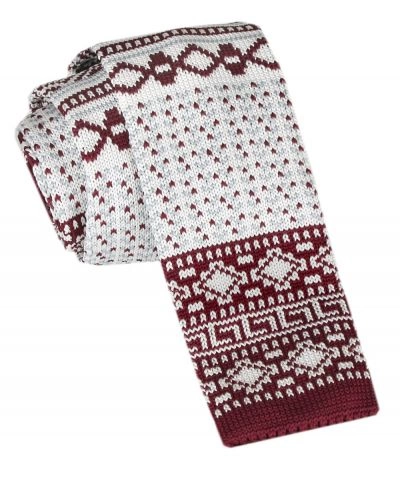 Krawat Knit (Dzianinowy) - Wzór Norweski - Świąteczny - Alties - Biało-czerwony
