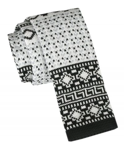 Krawat Knit (Dzianinowy) - Wzór Norweski - Świąteczny - Alties - Biało-Czarny