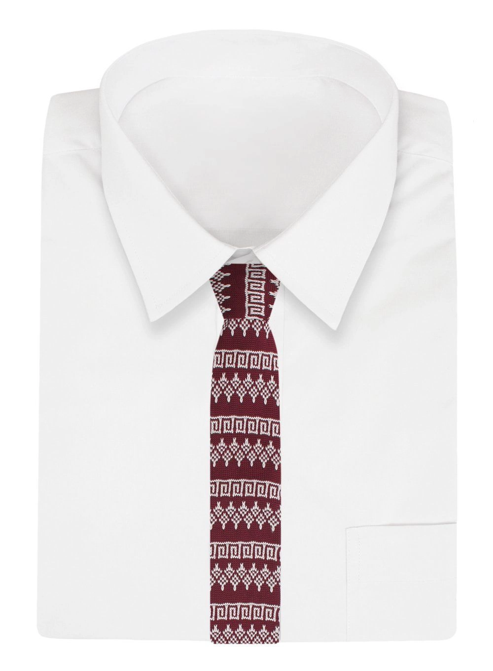 Krawat Knit (Dzianinowy) - Wzór Norweski - Świąteczny - Alties - Czerwony