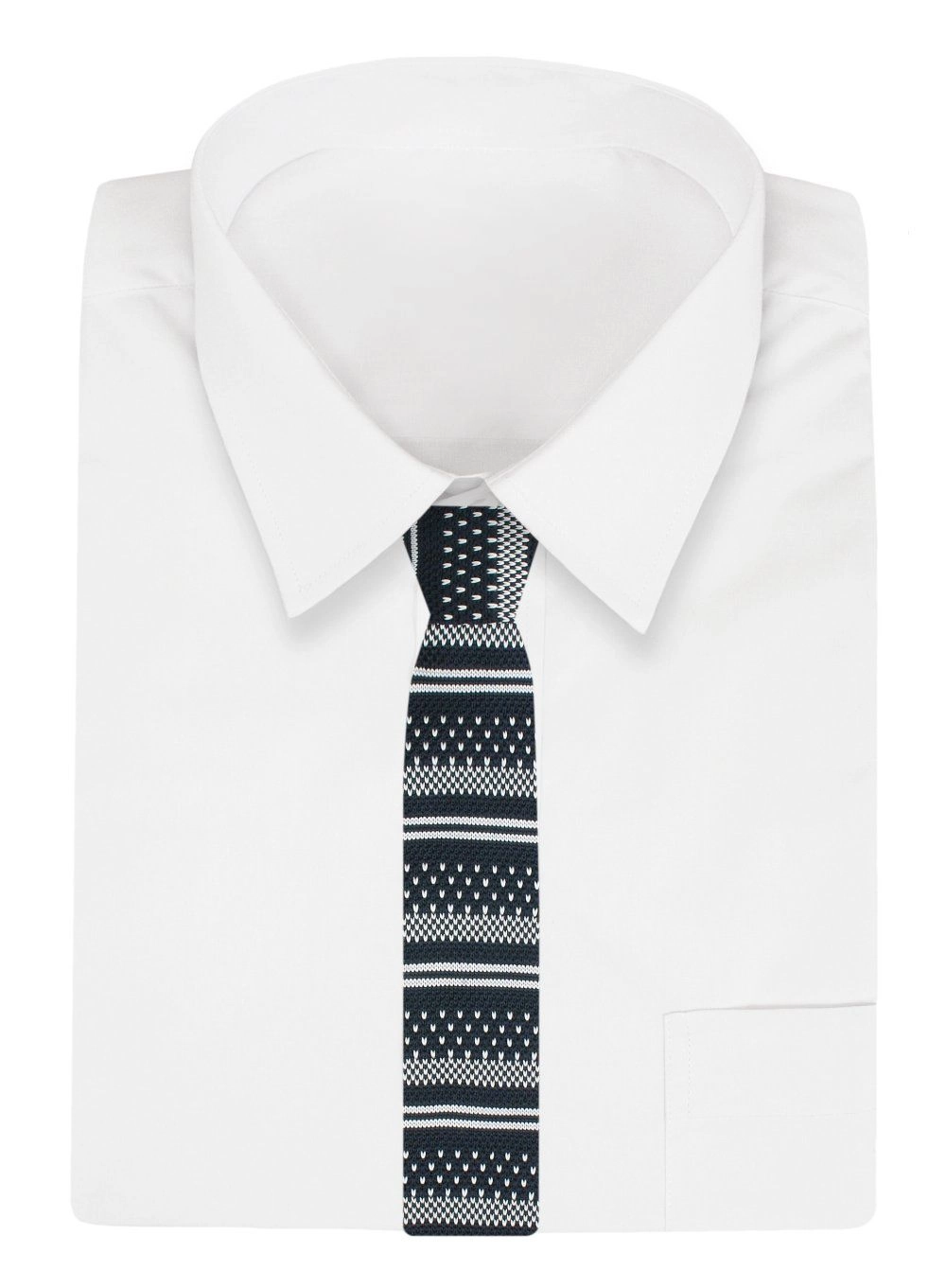 Krawat Knit (Dzianinowy) - Wzór Norweski - Świąteczny - Alties - Granatowy
